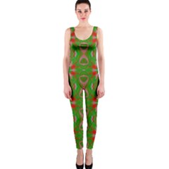 Seamless Wallpaper Digital Art Green Red One Piece Catsuit by Pakrebo