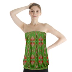 Seamless Wallpaper Digital Art Green Red Strapless Top by Pakrebo