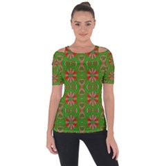 Seamless Wallpaper Digital Art Green Red Shoulder Cut Out Short Sleeve Top by Pakrebo