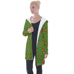 Seamless Wallpaper Digital Art Green Red Longline Hooded Cardigan by Pakrebo