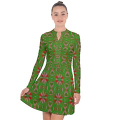 Seamless Wallpaper Digital Art Green Red Long Sleeve Panel Dress by Pakrebo