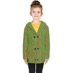 Seamless Wallpaper Digital Art Green Red Kids  Double Breasted Button Coat by Pakrebo