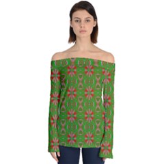 Seamless Wallpaper Digital Art Green Red Off Shoulder Long Sleeve Top by Pakrebo