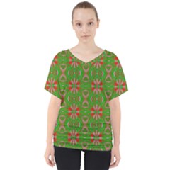 Seamless Wallpaper Digital Art Green Red V-neck Dolman Drape Top by Pakrebo