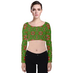 Seamless Wallpaper Digital Art Green Red Velvet Long Sleeve Crop Top by Pakrebo