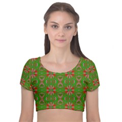 Seamless Wallpaper Digital Art Green Red Velvet Short Sleeve Crop Top  by Pakrebo