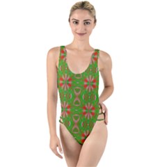 Seamless Wallpaper Digital Art Green Red High Leg Strappy Swimsuit