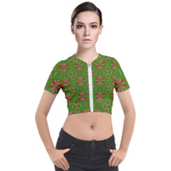 Seamless Wallpaper Digital Art Green Red Short Sleeve Cropped Jacket by Pakrebo