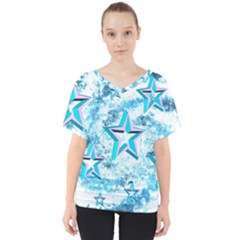 Stars Background Star Shiny V-neck Dolman Drape Top by Pakrebo