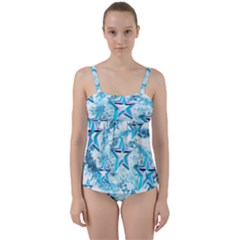 Stars Background Star Shiny Twist Front Tankini Set by Pakrebo