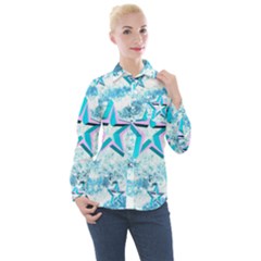 Stars Background Star Shiny Women s Long Sleeve Pocket Shirt