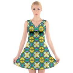 Seamless Wallpaper Pattern Symmetry V-neck Sleeveless Dress by Pakrebo