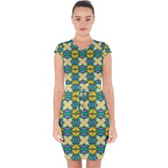 Seamless Wallpaper Pattern Symmetry Capsleeve Drawstring Dress 