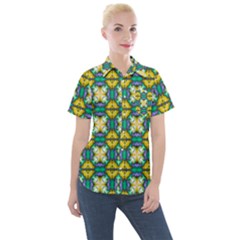 Seamless Wallpaper Pattern Symmetry Women s Short Sleeve Pocket Shirt