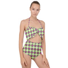 Seamless Geometric Blur Lines Scallop Top Cut Out Swimsuit by Pakrebo