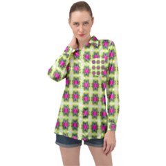 Seamless Geometric Blur Lines Long Sleeve Satin Shirt