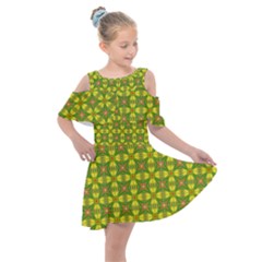 Seamless Wallpaper Pattern Ornament Kids  Shoulder Cutout Chiffon Dress