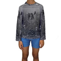 Awesome Crow Skeleton With Skulls Kids  Long Sleeve Swimwear by FantasyWorld7