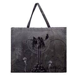 Awesome Crow Skeleton With Skulls Zipper Large Tote Bag by FantasyWorld7