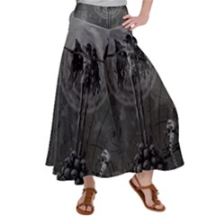 Awesome Crow Skeleton With Skulls Satin Palazzo Pants by FantasyWorld7