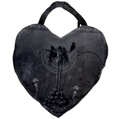 Awesome Crow Skeleton With Skulls Giant Heart Shaped Tote by FantasyWorld7