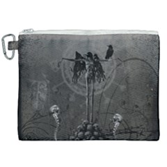 Awesome Crow Skeleton With Skulls Canvas Cosmetic Bag (xxl) by FantasyWorld7