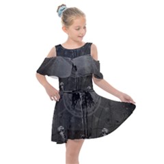 Awesome Crow Skeleton With Skulls Kids  Shoulder Cutout Chiffon Dress by FantasyWorld7