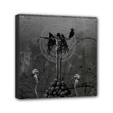 Awesome Crow Skeleton With Skulls Mini Canvas 6  X 6  (stretched) by FantasyWorld7