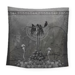 Awesome Crow Skeleton With Skulls Square Tapestry (large) by FantasyWorld7