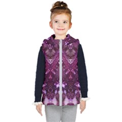 Pink Fractal Lace Kids  Hooded Puffer Vest by KirstenStar