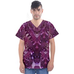 Pink Fractal Lace Men s V-neck Scrub Top