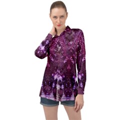 Pink Fractal Lace Long Sleeve Satin Shirt