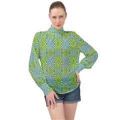 Seamless Pattern Ornament Design High Neck Long Sleeve Chiffon Top