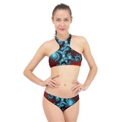 Fractal Spiral Abstract Pattern Art High Neck Bikini Set by Pakrebo