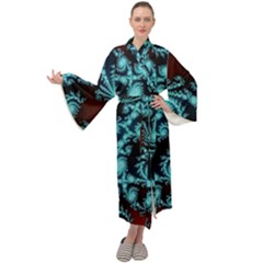 Fractal Spiral Abstract Pattern Art Maxi Tie Front Velour Kimono