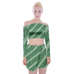 Batik Pattern Java Indonesia Off Shoulder Top With Mini Skirt Set by Pakrebo