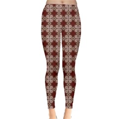 Brown Tiles Leaves Wallpaper Leggings  by Pakrebo