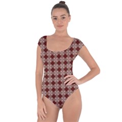 Brown Tiles Leaves Wallpaper Short Sleeve Leotard 