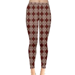 Brown Tiles Leaves Wallpaper Inside Out Leggings by Pakrebo