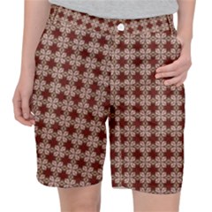 Brown Tiles Leaves Wallpaper Pocket Shorts by Pakrebo