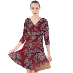 Fractal Rendering Pattern Abstract Quarter Sleeve Front Wrap Dress