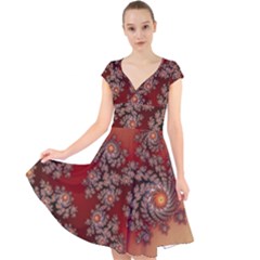 Fractal Rendering Pattern Abstract Cap Sleeve Front Wrap Midi Dress