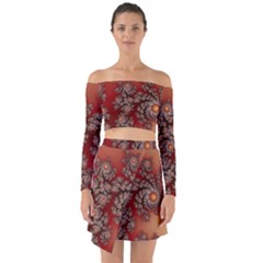 Fractal Rendering Pattern Abstract Off Shoulder Top with Skirt Set