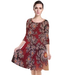 Fractal Rendering Pattern Abstract Quarter Sleeve Waist Band Dress