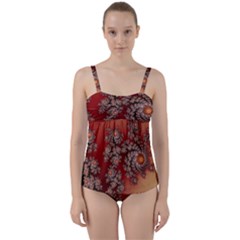 Fractal Rendering Pattern Abstract Twist Front Tankini Set