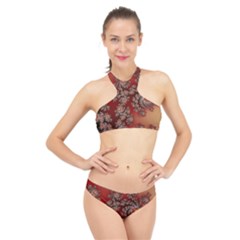 Fractal Rendering Pattern Abstract High Neck Bikini Set