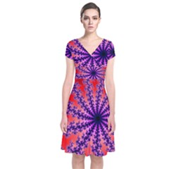 Fractal Abstract Background Spiral Short Sleeve Front Wrap Dress by Pakrebo