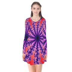 Fractal Abstract Background Spiral Long Sleeve V-neck Flare Dress by Pakrebo