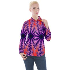 Fractal Abstract Background Spiral Women s Long Sleeve Pocket Shirt