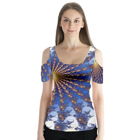 Fractal Spiral Curve Abstraction Butterfly Sleeve Cutout Tee  by Pakrebo